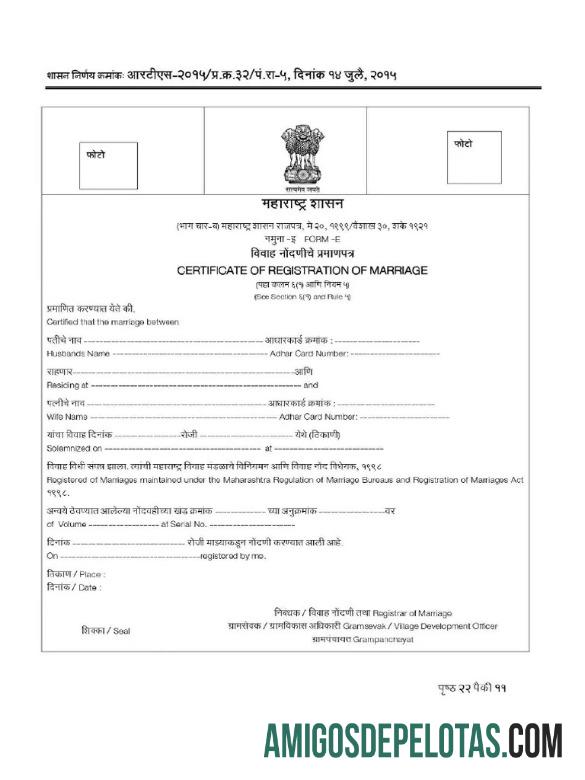 Certidão de casamento do Escritório de Desenvolvimento da Aldeia da Índia modelo